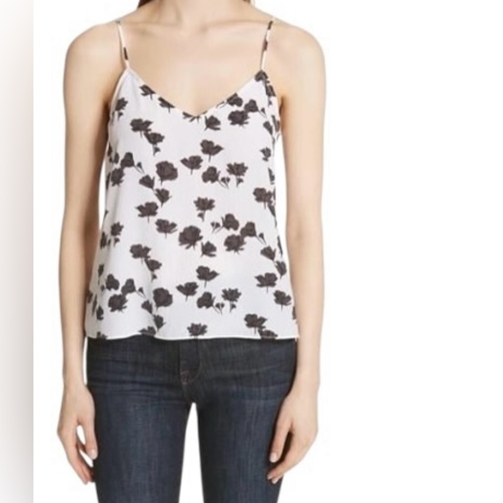 Equipment Femme 100% Silk White Grey Floral Tank Top Size S Small